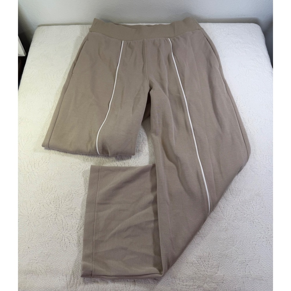 Spanx AirEssentials Wide Leg Pants Taupe Tan Contrast Piping Luxury Lounge Large